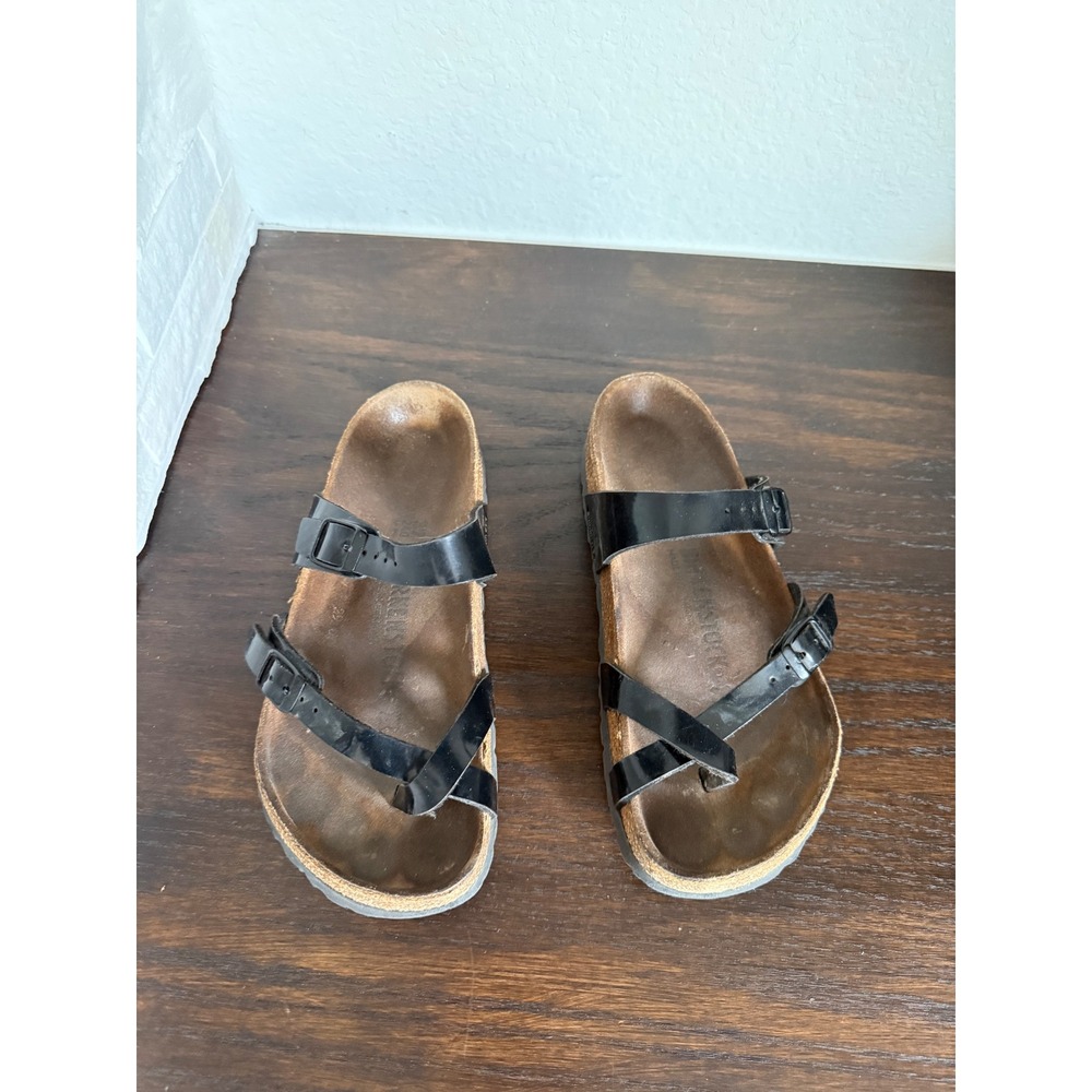 Birkenstock Mayari Black Patent Birko-Flor Sandals Size 39 L8 M6